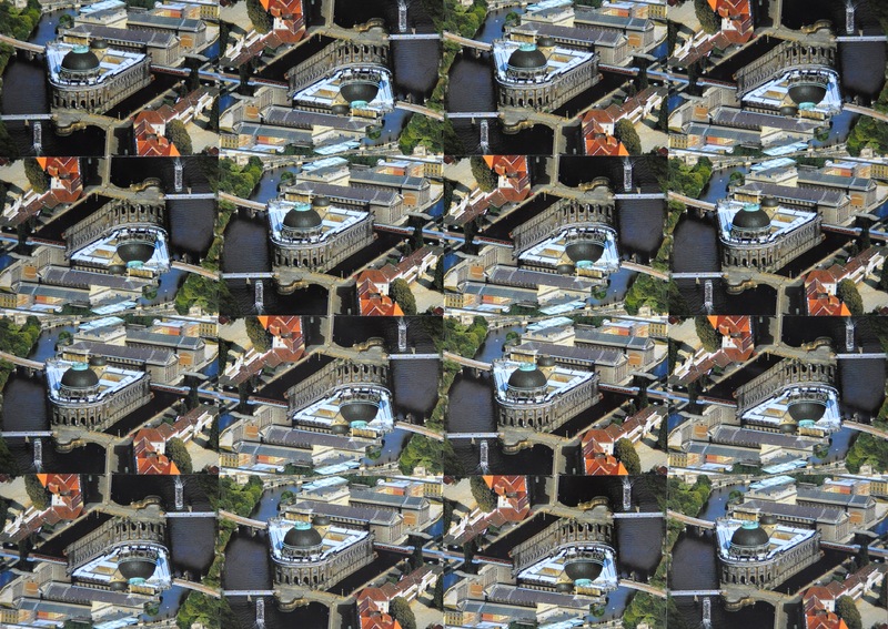 Uwe Poth - Berlin, 2002, postcard assemblage on aluminium