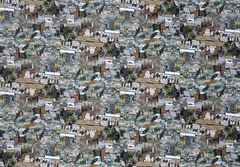 Uwe Poth - Frankfurt, 2002, postcard assemblage on aluminium