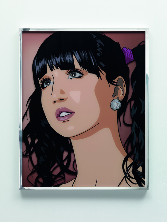 Julian Opie - Elena and Cressie get ready for the party 5, 2011, screenprint on 4mm perspex with inkjet background sheet