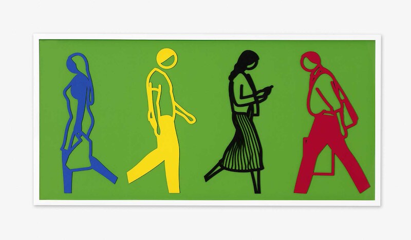 Julian Opie - Street 3, 2021, laser-cut Museum board relief in a white frame as specified by the artist