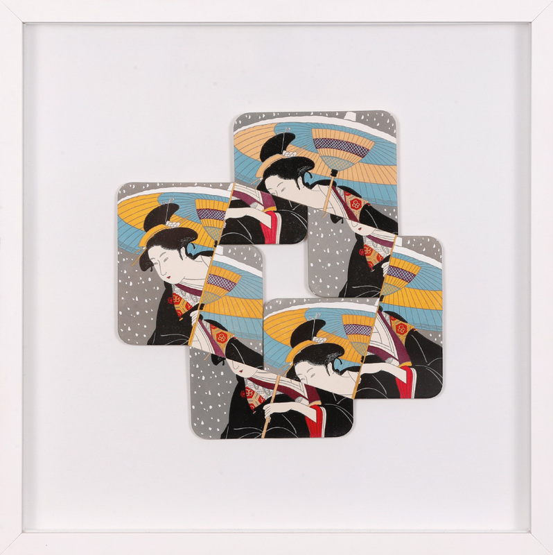 Albrecht Wild - Ukiyo-e XIII (Utamaro 5_1), 2016, cardboard collage (workgroup beermats)
