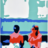 Konrad Winter - Im Schwimmbad, 2025, Autolack auf Papier / Collage