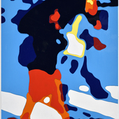 Konrad Winter - Mit Regenschirm, 2025, Autolack auf Papier / Collage