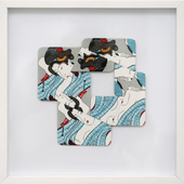 Albrecht Wild - Ukiyo-e XIX (Utamaro 9_2), 2018, cardboard collage (workgroup beermats)