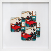 Albrecht Wild - Ukiyo-e XVI (Utamaro 6_2), 2020, cardboard collage (workgroup beermats)