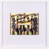 Albrecht Wild - Ukiyo-e XLIXI (Torii-Kiyonagu ? 1_1),, 2020, cardboard collage (workgroup beermats)